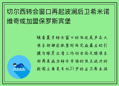 切尔西转会窗口再起波澜后卫希米诺维奇或加盟保罗斯宾堡